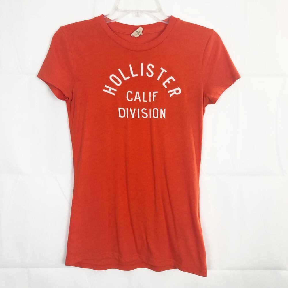 Hollister Juniors T-Shirt Medium Y2K 2000s Crewneck Embroidered Stretch Preppy